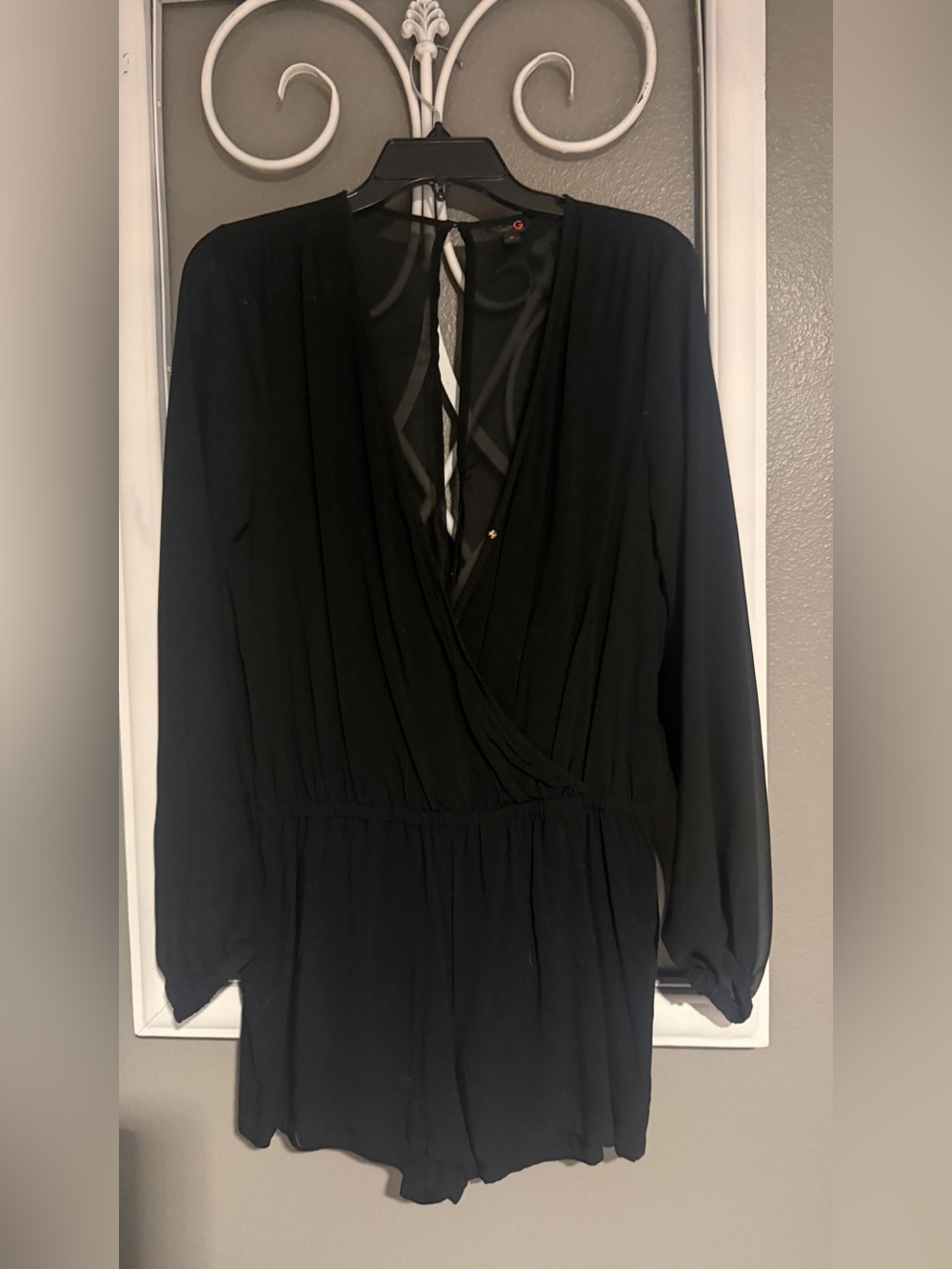 G by Guess Black V-Neck Long Sleeve Jumpsuit